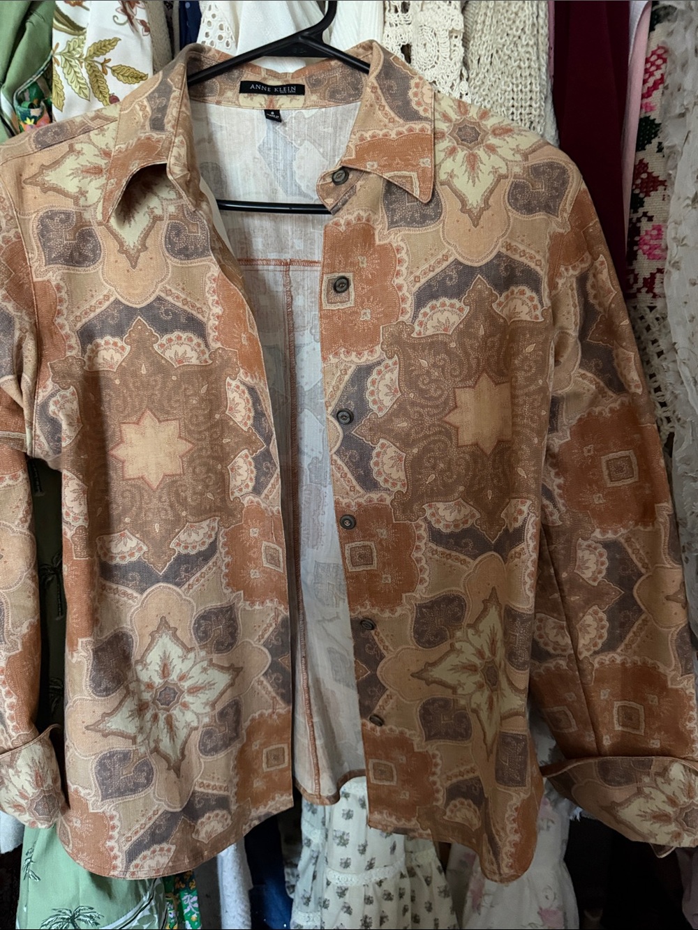 Anne Klein Tan & Brown Printed Button-Front Jacket